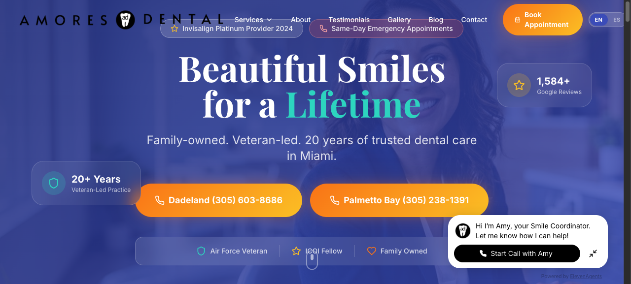 Amores Dental bilingual website - custom built by Alfo AI